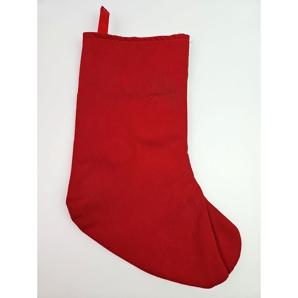 Vintage Christmas Stocking Teddy Bear Red Plaid Cotton Suede Music Pocket 13 in - Picture 3 of 8